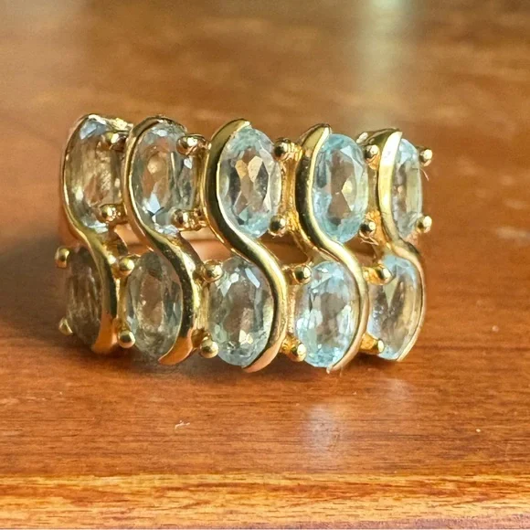 Blue topaz gold plated ring, size 7